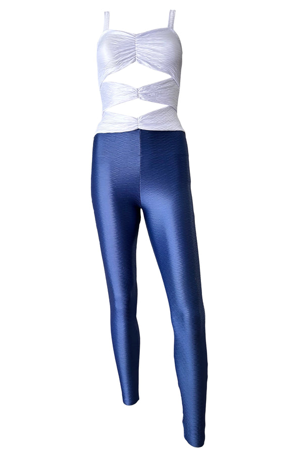 Unitard Katrina in White Gloss/Electric Blue Jacard