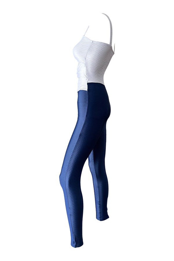 Unitard Katrina in White Gloss/Electric Blue Jacard