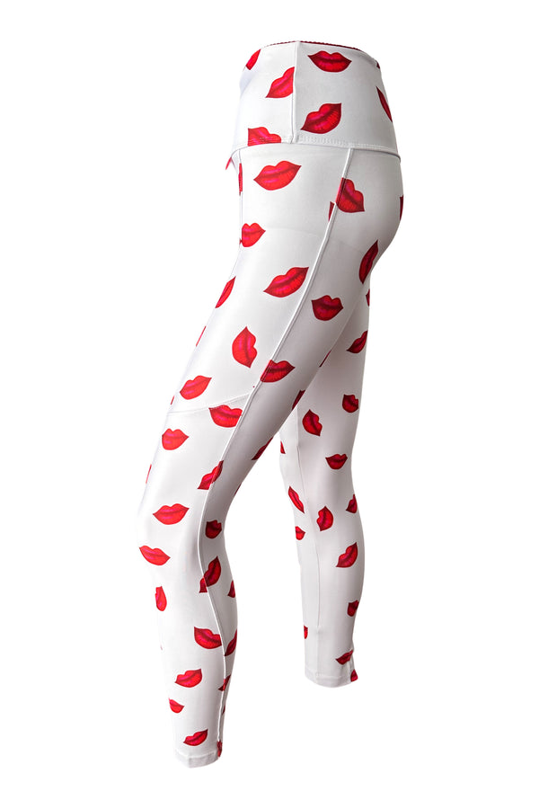 Red And White Polka Dot Plus Size Women Leggings, Printed Designer